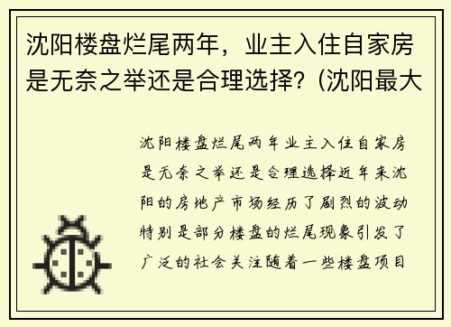 沈阳楼盘烂尾两年，业主入住自家房是无奈之举还是合理选择？(沈阳最大烂尾楼群)