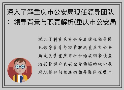 深入了解重庆市公安局现任领导团队：领导背景与职责解析(重庆市公安局领导分工)